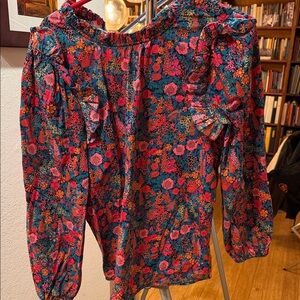 J. Crew Floral Blouse with Pink and Blue